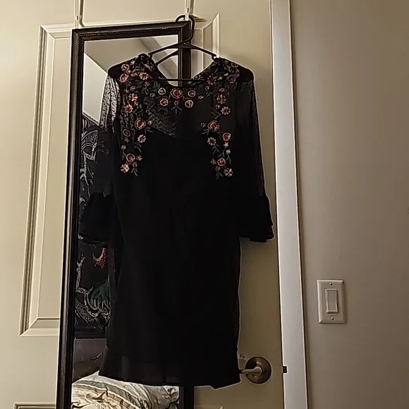 Zara | Dresses | Black Zara Lace Floral Mini Deess | Poshmark